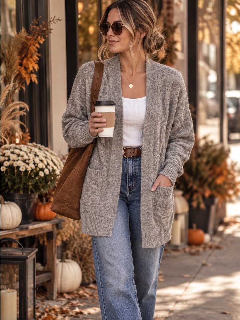 GIM Knit Sweater | Size M | Cozy Textured Cardigan | Neutral Layering Piece